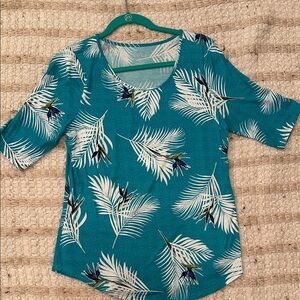 Apt. 9 Teal and White Leaf Print Top